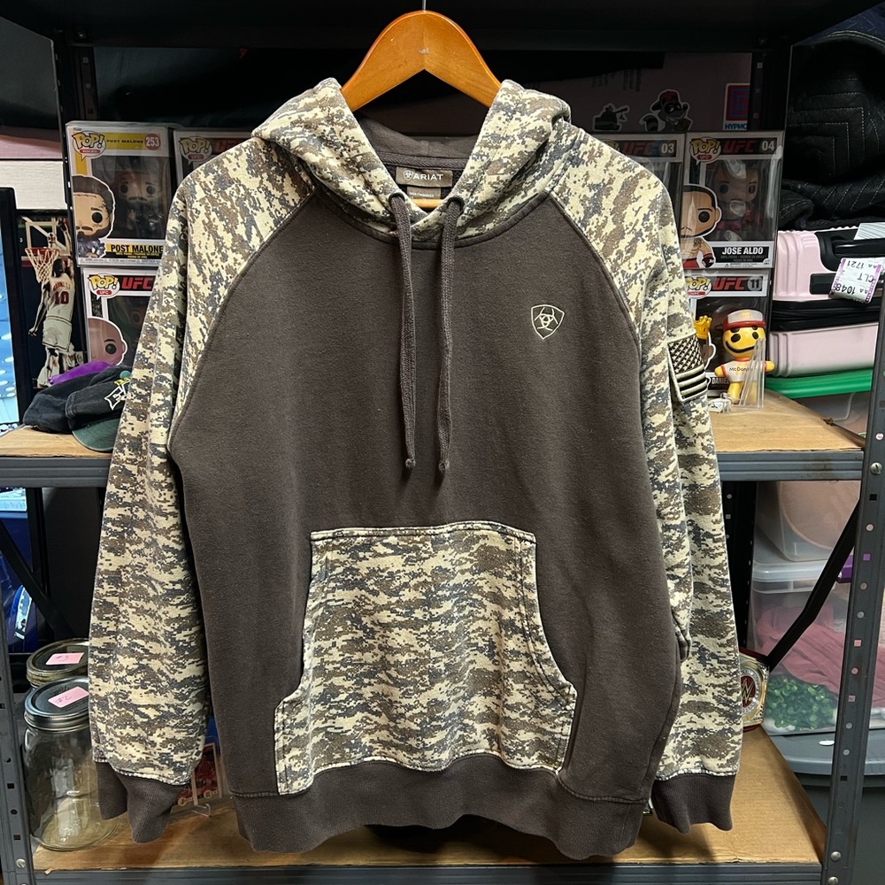 Ariat Brown Camo American Flag Hoodie